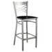 A Lancaster Table & Seating cross back bar stool with a black wood seat and clear coat finish.