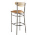 A Lancaster Table & Seating bar stool with a light brown vinyl seat and driftwood back.