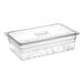 A clear plastic Cambro food pan with a lid.