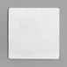 A 3 1/2" white square paper coaster on a gray surface.