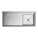 A Regency stainless steel undercounter dishtable with a right drainboard.