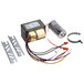 A Satco magnetic metal halide probe start ballast kit with wires and a silver cylinder.