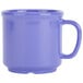 A peacock blue plastic mug with a handle.