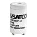 A white cylindrical Satco FS-2 fluorescent lamp starter with black text.