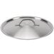 A close-up of a Vollrath stainless steel lid with a handle.