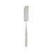 A silver butter spreader with a white handle.