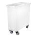 A white plastic Cambro ingredient storage bin with wheels and a lid.