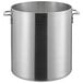 A large silver aluminum stock pot with handles.