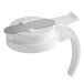 A white plastic lid for a syrup server.