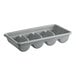 A light gray Cambro polyethylene cutlery box with four compartments.