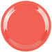 A red melamine plate with a white narrow rim.