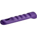 A purple silicone pan handle sleeve with a hole.