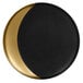 A RAK Porcelain black and gold porcelain deep plate with a moon shape.