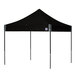 A black E-Z Up canopy with black poles on a white background.