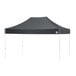 A black and steel gray E-Z Up canopy with white poles.