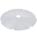 A white circular false bottom with a hole in it.