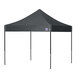 A black E-Z Up canopy with black poles and a white logo.