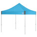 A blue E-Z Up canopy with a clear aluminum frame.