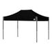 A black E-Z Up canopy tent with black poles on a white background.