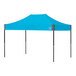 A blue tent with black poles.