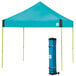 A blue E-Z Up Vantage canopy with a limeade frame and a black bag on the side.