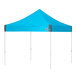 A blue tent with white poles on a white background.