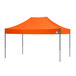 An orange tent with black poles.