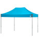 An E-Z Up splash canopy with a clear aluminum frame over a blue tent.