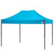 A blue tent with black poles.