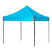 A blue E-Z Up canopy with black poles.