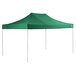 A green tent with aluminum poles.