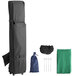 A green bag with a black cover on a white background.