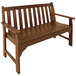 A teak POLYWOOD Vineyard bench with armrests.