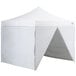 A white Backyard Pro canopy with two doors open.