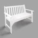 A white POLYWOOD bench with slats.