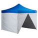 a blue tent with a triangular top