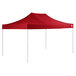 A red tent with white poles.