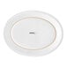 An Acopa bright white oval stoneware platter with a brown rim.