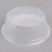 A clear plastic Dart souffle container with a lid.