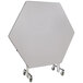 A hexagon shaped National Public Seating cafeteria table with wheels.