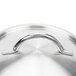 A Vollrath stainless steel domed pan lid with a handle.