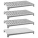 A white rectangular plastic shelf kit with vented and solid shelves.