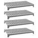 A room with a grey Cambro Camshelving® Premium stationary shelf kit with 4 vented shelves.