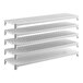 A white stationary shelving kit with four vented shelves and one solid shelf.