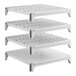 A set of four square shelving units, including three vented shelves and one solid shelf, designed for stationary storage.