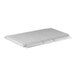 A white rectangular metal grid with white plastic shelves.