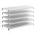 A stationary shelving kit with five solid, rectangular shelves in a light gray color.