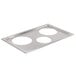 A stainless steel Vollrath adapter plate with three circles.