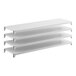 A stationary shelving kit with four solid white shelves, measuring 72 inches by 21 inches.