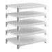 A stationary shelving kit with four vented shelves and one solid shelf, designed for storage and organization.